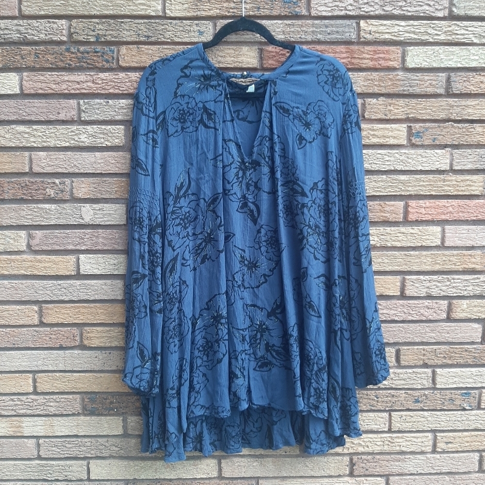 Free People Small Black and Blue Floral Tunic